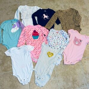 9-Piece Bundle of ADORABLE Baby Girl Bodysuits Size 18-24m